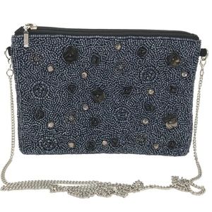 Floral Beaded Evening Crossbody Handbag with Chain Strap